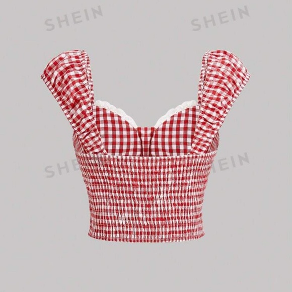 Red Gingham Print Cropped Top - Picture 2 of 6